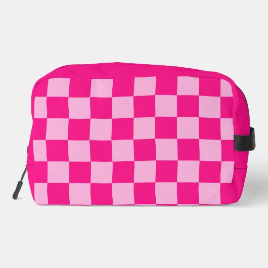Geruit licht heet roze geometrische retro Monogram Toilettasje (Achterkant)