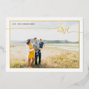 Geruit LOVE Minimal Script Echt Folie Feestdagenkaart