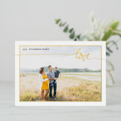 Geruit LOVE Minimal Script Echt Folie Feestdagenkaart (Staand Voorkant)
