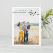 Geruit LOVE Minimal Script Grijs Verticaal Vakanti Feestdagenkaart (Staand voorkant)