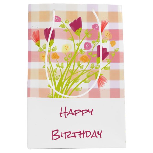 geruit met bloemen medium cadeauzakje (Voorkant)