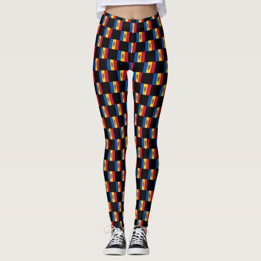 Geruit Moldavië-vlagpatroon Leggings (Voorkant)