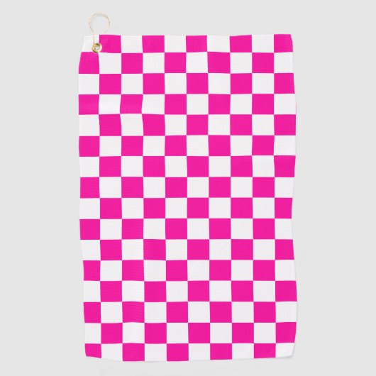 Geruit Neon Roze en Wit Golfhanddoek (Voorkant)