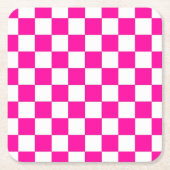 Geruit Neon Roze en Wit Kartonnen Onderzetters (Voorkant)