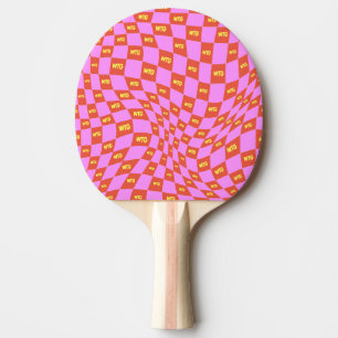geruit neon roze sinaasappel geel modern retro tafeltennisbatje