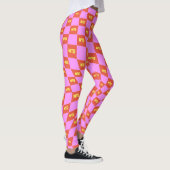 geruit neon roze sinaasappel geel monogram leggings (Rechts)