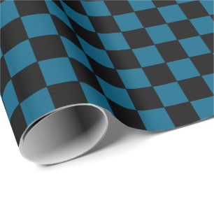 Geruit Oceaanblauw en Zwart Cadeaupapier
