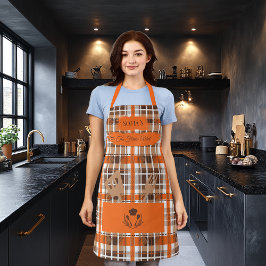 Geruit oranje aanpasbaar met keuken gereedschap schort