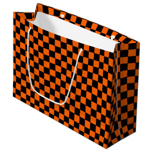 Geruit Oranje en Zwart Groot Cadeauzakje