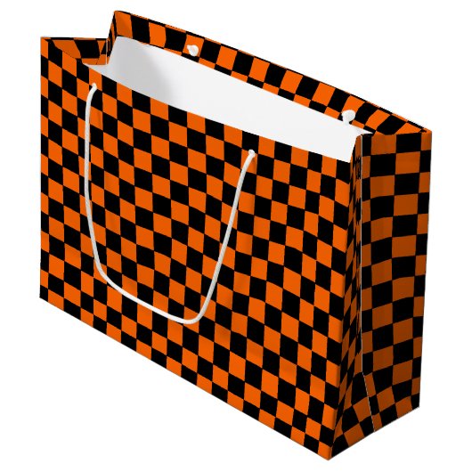 Geruit Oranje en Zwart Groot Cadeauzakje (Voorkant Gekanteld)