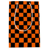 Geruit oranje en zwart medium cadeauzakje (Voorkant)