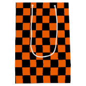 Geruit oranje en zwart medium cadeauzakje (Achterkant)