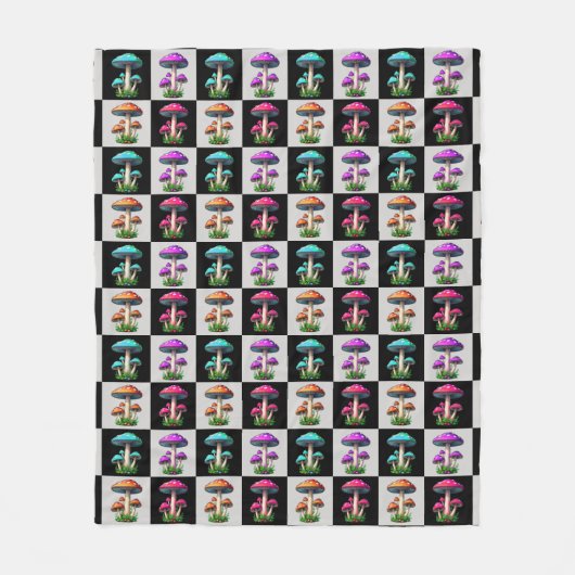 Geruit Paddenstoelpatroon Fleece Deken (Voorkant)