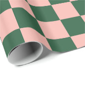Geruit Patroon Blush Roze en Hunter Groen Cadeaupapier (Rol Hoek)