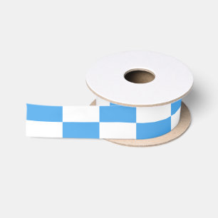 Geruit patroon in blauw en wit satijnen lint