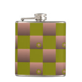 Geruit patroon in bruin en olijfgroen heupfles (Voorkant)