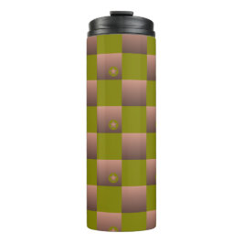 Geruit patroon in bruin en olijfgroen thermosbeker