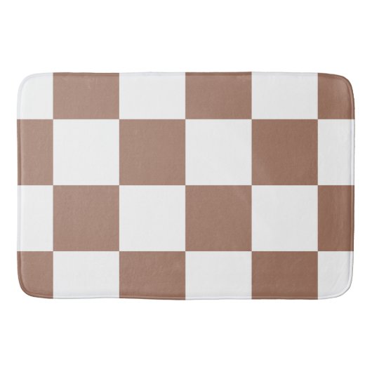 Geruit patroon in wit en Mocha Mousse Badmat (Voorkant)