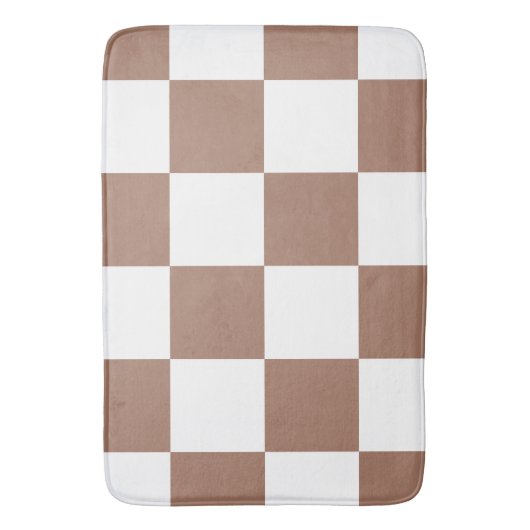 Geruit patroon in wit en Mocha Mousse Badmat (Voorkant Verticaal)