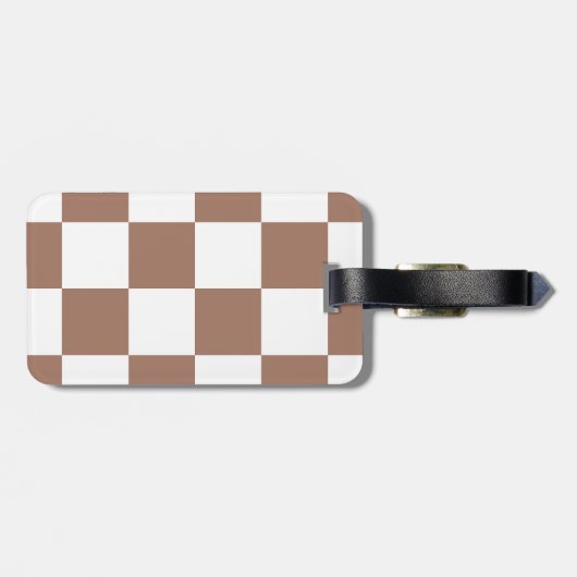 Geruit patroon in wit en Mocha Mousse Bagagelabel (Achterkant horizontaal)