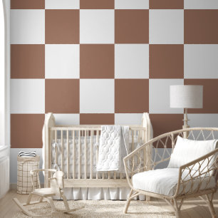 Geruit patroon in wit en Mocha Mousse Behang
