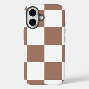 Geruit patroon in wit en Mocha Mousse iPhone 16 Hoesje