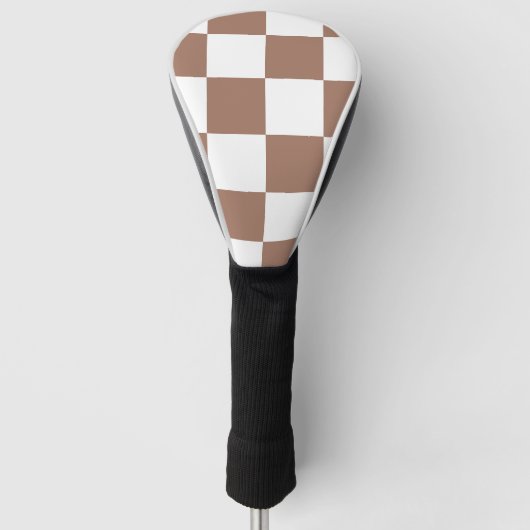 Geruit patroon in wit en Mocha Mousse Golfheadcover (Voorkant)