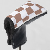 Geruit patroon in wit en Mocha Mousse Golfheadcover (3/4 voorkant)