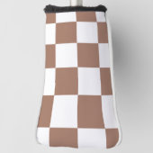 Geruit patroon in wit en Mocha Mousse Golfheadcover (Draai 90)