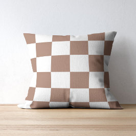 Geruit patroon in wit en Mocha Mousse Kussen