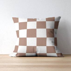 Geruit patroon in wit en Mocha Mousse Kussen