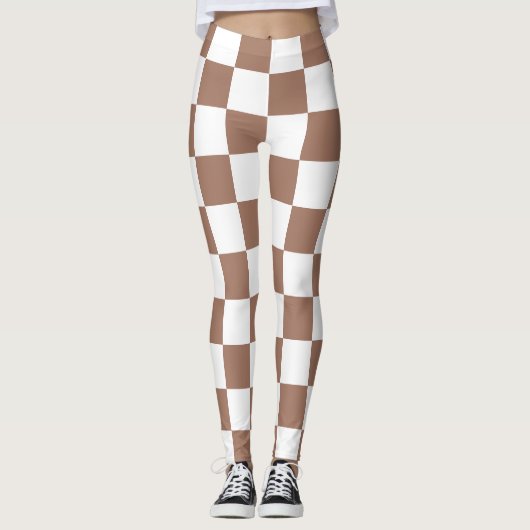 Geruit patroon in wit en Mocha Mousse Leggings (Voorkant)