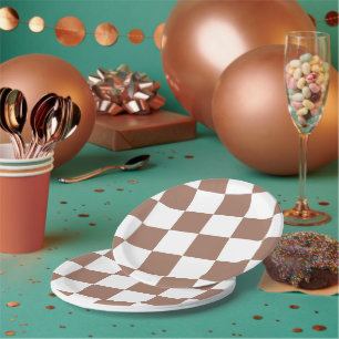 Geruit patroon in wit en Mocha Mousse Papieren Bordje
