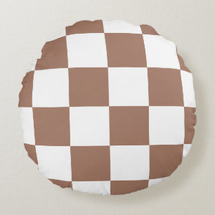 Geruit patroon in wit en Mocha Mousse Rond Kussen