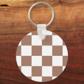 Geruit patroon in wit en Mocha Mousse Sleutelhanger (Voorkant)