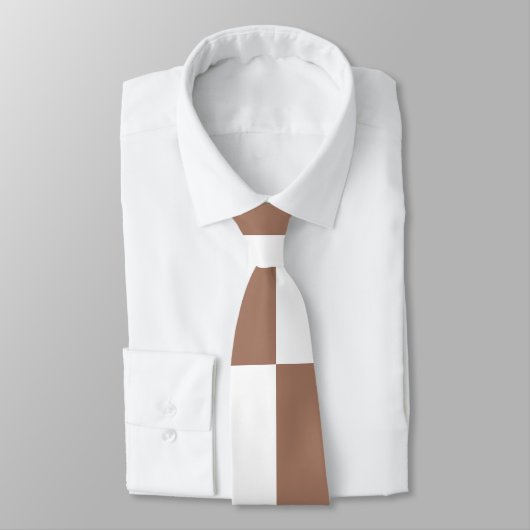 Geruit patroon in wit en Mocha Mousse Stropdas (Gebonden)