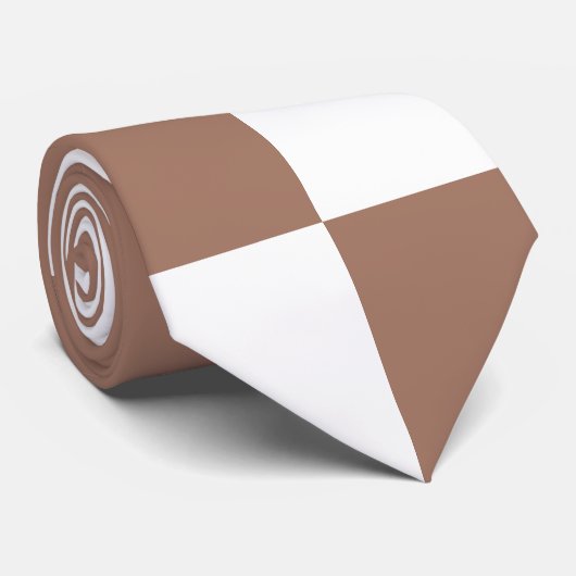 Geruit patroon in wit en Mocha Mousse Stropdas (Opgerold)