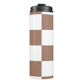 Geruit patroon in wit en Mocha Mousse Thermosbeker