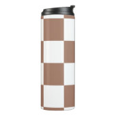 Geruit patroon in wit en Mocha Mousse Thermosbeker (Gedraaid links)
