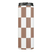 Geruit patroon in wit en Mocha Mousse Thermosbeker (Achterkant)