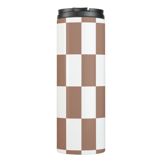 Geruit patroon in wit en Mocha Mousse Thermosbeker (Achterkant)