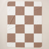 Geruit patroon in witte en mokka mousse sherpa deken (Voorkant)