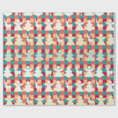 Geruit patroon met engelen, rendieren en bomen cadeaupapier (Vlak)