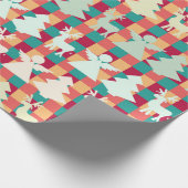 Geruit patroon met engelen, rendieren en bomen cadeaupapier (Hoek)