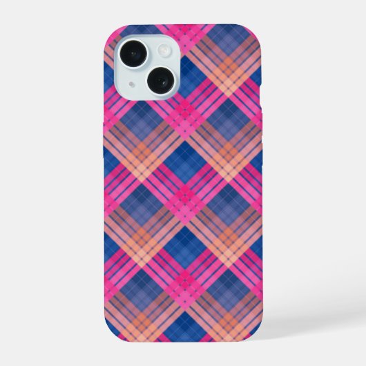 Geruit patroon met zigzagkleuring iPhone 15 case (Achterkant)