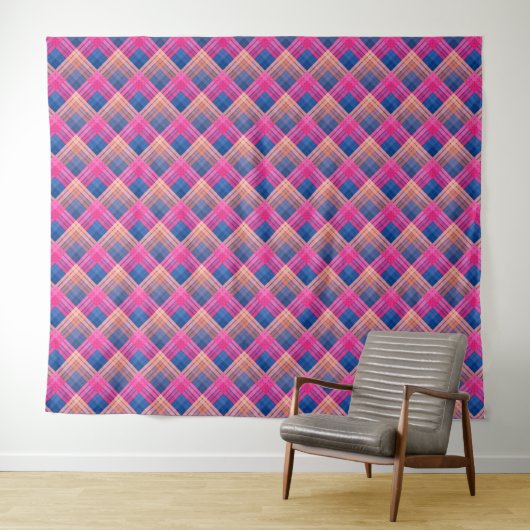 Geruit patroon met zigzagkleuring wandkleed (In Situ (horizontaal))