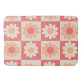 Geruit Perzik Fuzz Retro Bloemen Patroon Badmat (Voorkant)