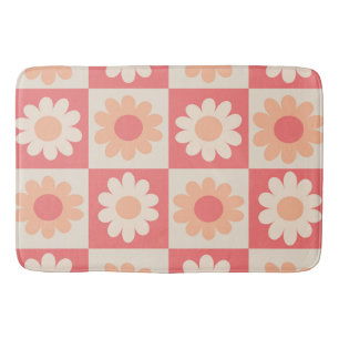 Geruit Perzik Fuzz Retro Bloemen Patroon Badmat