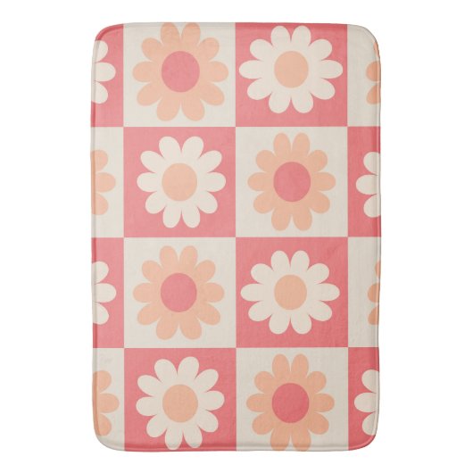 Geruit Perzik Fuzz Retro Bloemen Patroon Badmat (Voorkant Verticaal)