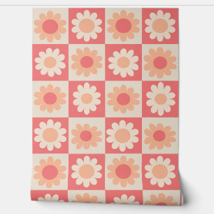 Geruit Perzik Fuzz Retro Bloemen Patroon Behang
